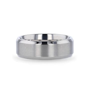 SHIRE Titanium Brushed Center Men’s Flat Wedding Ring with Polished
Beveled Edges 8mm