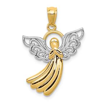 14k Two-tone Gold  Textured Filigree Angel Pendant