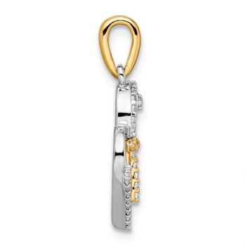 14K Yellow and White Gold Heart with Cross Diamond Pendant
