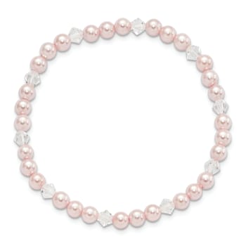 Children's 4mm Pink Shell Bead and Crystal Stretch Bracelet