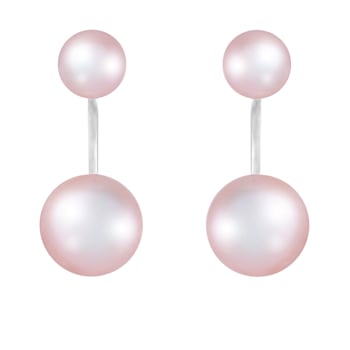 6-10mm Pink Cultured Freshwater Pearl Rhodium Over Sterling Silver Earrings
