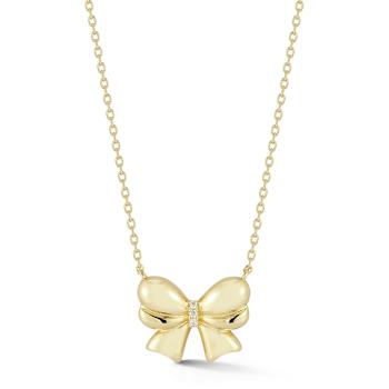 Rachel Zoe CZ Puffed Bow Pendant Necklace in 14K Gold Over Sterling Silver