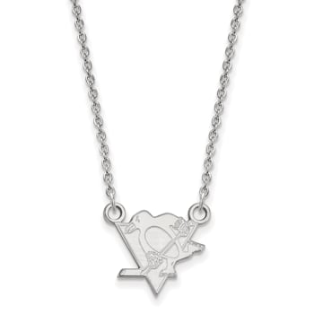 Rhodium Over Sterling Silver NHL LogoArt Pittsburgh Penguins Small Necklace
