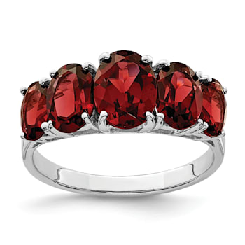 Rhodium Over Sterling Silver Garnet Ring
