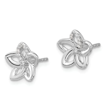 Rhodium Over 14k White Gold Diamond Flower Stud Earrings