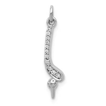 Rhodium Over 14k White Gold Textured Diamond Golf Club and Ball Pendant
