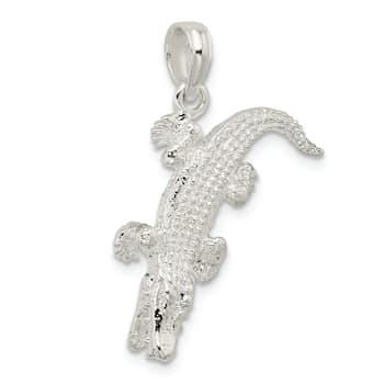 Rhodium Over Sterling Silver Polished 3D Alligator Pendant