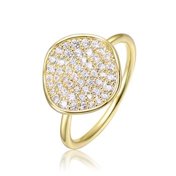 CZ Pave Dome Cocktail Ring In 14K Gold Over Brass