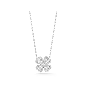 Sterling Statements Rhodium Over Sterling Silver CZ Four Leaf Clover Necklace
