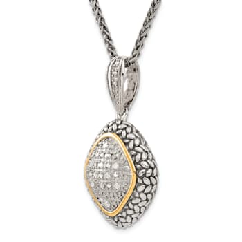 Sterling Silver Antiqued with 14K Accent Diamond 18-inch Necklace
