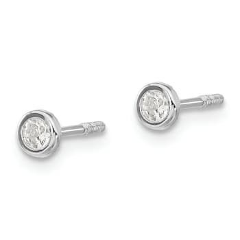 Rhodium Over 14K White Gold Polished Cubic Zirconia Bezel Post Earrings
