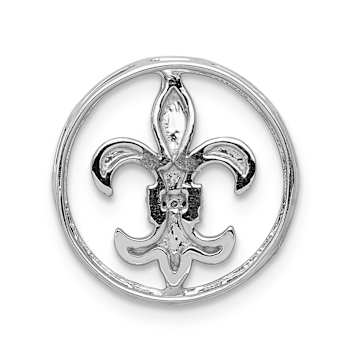Rhodium Over 14k White Gold Diamond Fleur De Lis Chain Slide Pendant