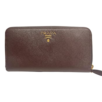 Prada Bruciato Brown Saffiano Leather Zip Around Continental Wallet