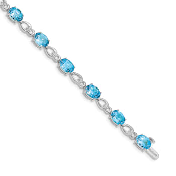 Rhodium Over 14k White Gold Blue Topaz and Diamond Bracelet