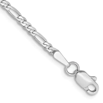 14K White Gold 2.25mm Flat Figaro Chain Bracelet