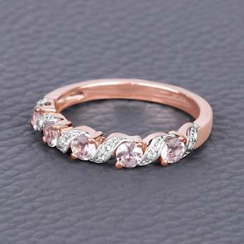 Peach Morganite and White Topaz Sterling Silver 5 StoneHalf Eternity
Band Ring Gift For Women