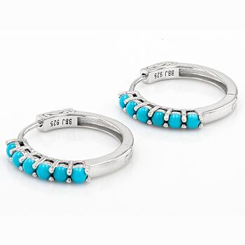 Dainty Turquoise Sterling Silver Hoop Earrings 3mm