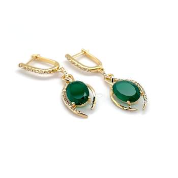 Green Agate 14K Yellow Gold Over Sterling Silver Oval Drop Earrings