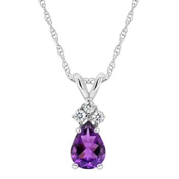 7x5mm Pear Shape Amethyst with Diamond Accents 14k White Gold Pendant
With Chain
