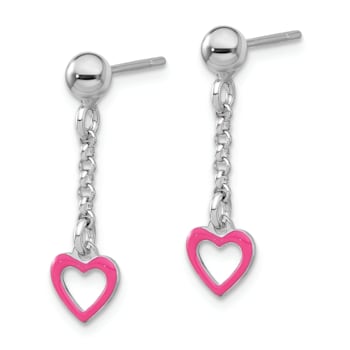 Sterling Silver Pink Enamel Heart Post Dangle Earrings