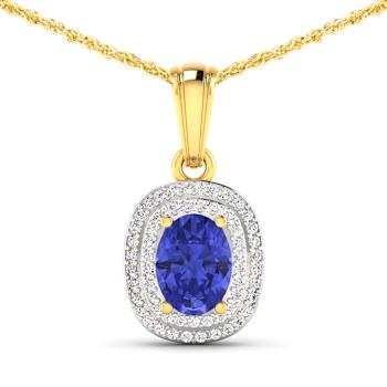 1.09ctw 14K Yellow Gold Tanzanite and White Diamond Pendant with 18 inch
Cable Chain