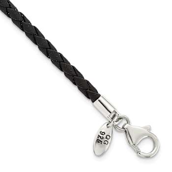 Sterling Silver Reflections Black Leather Bead Bracelet
