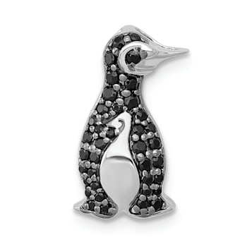 Rhodium Over 14k White Gold Black Diamond Penguin Chain Slide Pendant