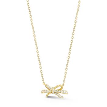 Rachel Zoe Dainty CZ Bow Pendant Necklace in 14K Gold Over Sterling Silver