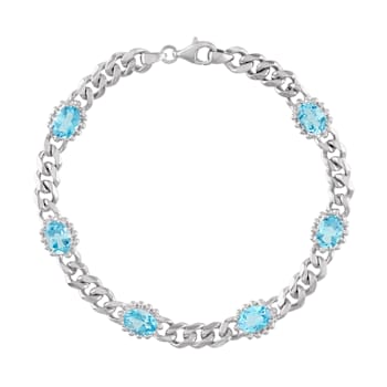 Sterling Silver Swiss Blue Topaz Curb Chain Bracelet 3.3ctw