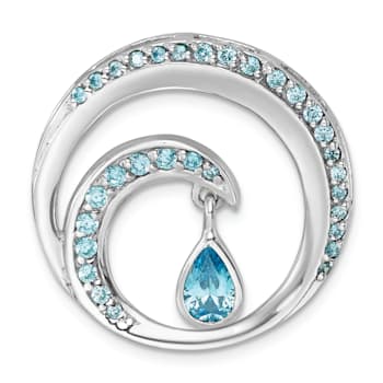 Rhodium Over Sterling Silver Polished Cubic Zirconia Wave Chain Slide