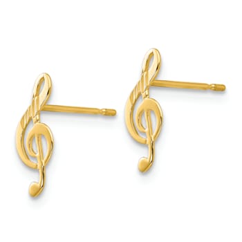 14K Yellow Gold Diamond-cut Music Note Post Earrings