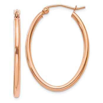 14k Rose Gold 1 5/16" Oval Hoop Earrings