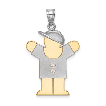 14k Yellow Gold and 14k White Gold Satin Boy with Cap on Right Diamond Pendant