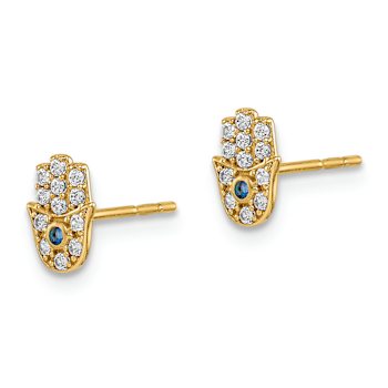 14k Yellow Gold Children's Cubic Zirconia Hamsa Stud Earrings