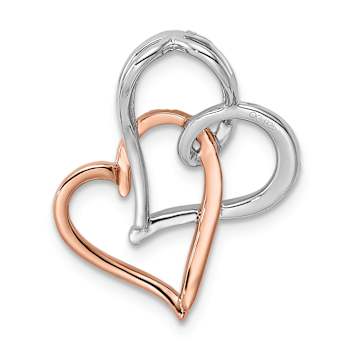 14K Two-tone Gold  Double Heart Diamond Chain Slide Pendant