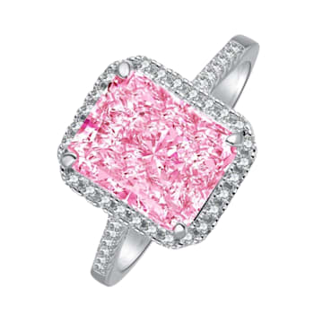 Radiant Cut Pink and Round White Cubic Zirconia Accents Sterling Silver
Halo Ring