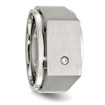 White Cubic Zirconia Stainless Steel Men's Signet Ring