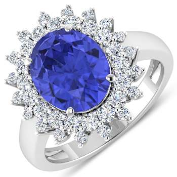 4.22ctw Violet Tanzanite and Diamond 14K White Gold Halo Ring