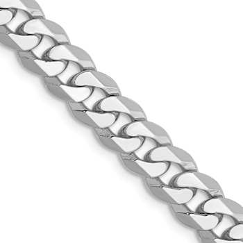 Rhodium Over 14k White Gold 6.25mm Solid Flat Beveled Curb 26 Inch Chain