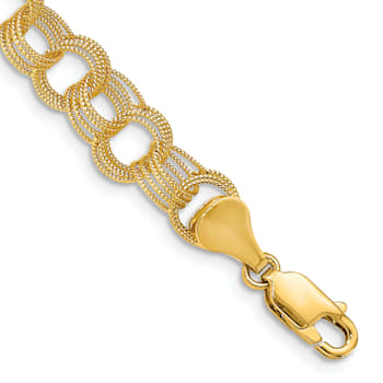 14k Yellow Gold 7mm Solid Triple Link Charm Bracelet