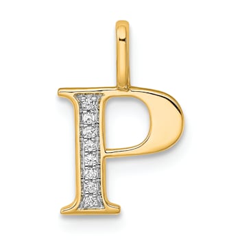14K Yellow Gold Diamond Letter P Initial Pendant