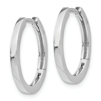 Rhodium Over 14k White Gold 11/16" Hinged Hoop Earrings