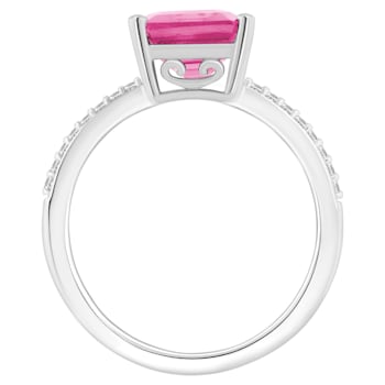 10x8mm Emerald Cut Pink Topaz and 1/10 ctw Diamond Rhodium Over Sterling
Silver Ring