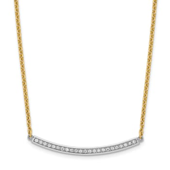 14K Yellow Gold Diamond Curved Bar 16 Inch with 2 Inch Extension Necklace