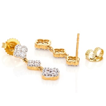 Round CZ Clover Drop Earrings In 18K Gold Over Sterling Silver