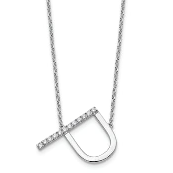 Rhodium Over 14k White Gold Sideways Diamond Initial P Pendant Cable
Link 18 Inch Necklace