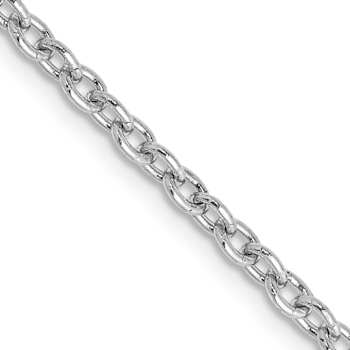 Rhodium Over 14k White Gold 2.4mm Solid Round Open Link Cable 16 Inch Chain