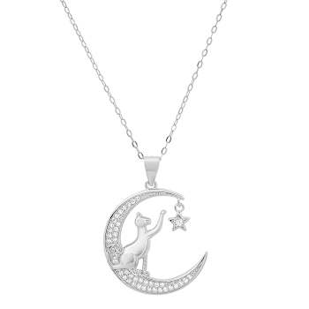 White Cubic Zirconia Rhodium Over Sterling Silver Cat Pendant 0.20ctw