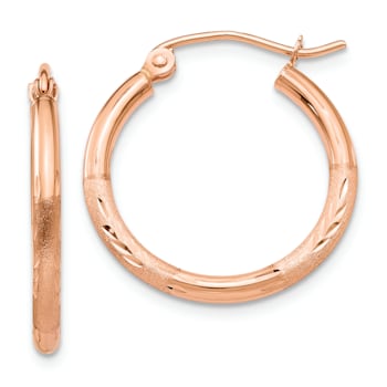 14k Rose Gold Satin and Diamond-Cut 13/16" Hoop Earrings