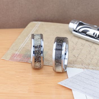 BUCK Polished Beveled Tungsten Carbide Men's Wedding Band with Ombre
Deer Antler Inlay 8mm